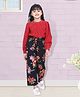 Cutiekins Woven Full Sleeves Pearl Embellished Top & Palazzo Set - Maroon & Black