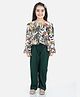 Cutiekins Woven Full Sleeves Leaves Printed High Low Top & Pant Set - Green & White
