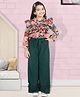 Cutiekins Woven Full Sleeves Floral Printed Ruffles Detailed Top With Palazzo Set - Rust & Green