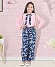 Cutiekins Woven Full Sleeves Bow Appliqued Frill Detailed Solid Top & Pant Set - Peach & Blue