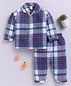 Clt.s Cotton Woven Full Sleeves Checked Coordinating Night Suit Set - Blue