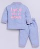 Clt.s Cotton Woven Full Sleeves Striped & I Got It From My Mama Text Back Printed Coordinating Night Suit Set - Blue