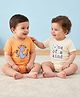 Babyoye 100% Cotton Knit Half Sleeves Onesies with Animal Print & Patch Pack of 2 - Orange & Cream