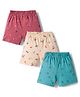 Zero Sinker Knit Above Knee Length Shorts With Animal Print Pack Of 3 - Rose Gold Teal Blue & Cream