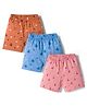 Zero Sinker Knit Above Knee Length Shorts With Vehicle Print Pack Of 3 - Rose Gold Rust Orange & Light Blue
