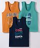 Zero Knitted Sleeveless Vests With Text Print Pack Of 3 - Rust Orange Navy Blue & Teal Blue