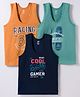 Zero Knitted Sleeveless Vests With Text Print Pack Of 3 - Rust Orange Navy Blue & Teal Blue