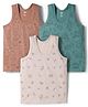 Zero Knitted Sleeveless Vests With Animal Print Pack Of 3 - Teal Blue Brown & Cream