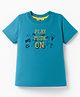 Zero Sinker Knit Half Sleeves T-Shirt with Sport Graphic - Teal Blue