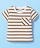 Zero Sinker Knit Half Sleeves Striped T-Shirt - Brown