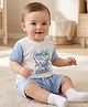 Babyoye 100% Cotton Knit Half Sleeves T-Shirt & Shorts Set With Dino Print - Blue & White