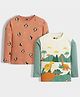 Orange Sugar 100% Cotton Knit Pack Of 2 Full Sleeves Penguin & Dinosaurs Printed Tees - Brown & Green
