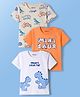 Babyoye 100% Cotton Knit Half Sleeves T-Shirts with Dino Print Pack of 3 - White Orange & Peach