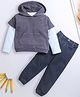 Nino Bambino Organic Cotton Knit Full Sleeves Solid Hooded Sweatshirt & Striped Tee With Jeans - Multi Colour