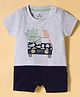 Child World Interlock Knit Half Sleeves Romper With Vehicle Print - Grey