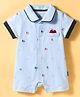 Child World Interlock Knit Half Sleeves Front Open Romper with Ship Print - Light Blue
