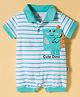 Child World Interlock Knit Half Sleeves Striped Romper With Dino Applique - Sea Green