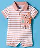 Child World Interlock Knit Half Sleeves Striped Romper With Dino Applique - Rust
