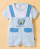 Child World Interlock Knit Dungaree Style Romper & Half Sleeves Inner Tee With Teddy Bear Applique - Light Blue