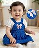 Babyoye 100% Cotton Knit With Eco Jiva Finish Frock & Half Sleeves Inner Tee With Polka Dot & Bow Print - Blue & White