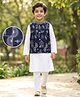 EARTHY TOUCH Cotton Woven Full Sleeves Kurta Pyjama Set With Embroidered Nehru Jacket - Navy Blue & White