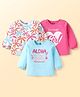 Doodle Poodle 100% Cotton Knit Full Sleeves T-Shirts with Beach Theme Print Pack of 3- White Pink & Blue