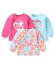 Doodle Poodle 100% Cotton Knit Full Sleeves T-Shirts with Beach Theme Print Pack of 3- White Pink & Blue