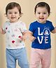 Babyoye 100% Cotton Knit With Eco Jiva Finish Half Sleeves T-Shirts with Heart & Text Print Pack of 2 - Blue & White