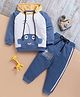 TOONYPORT Cotton Blend Knit Full Sleeves Colour Blocked Winter Hooded Sweatshirt With Pant Set -  Blue