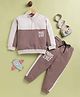 TOONYPORT Cotton Blend Knit Full Sleeves Colour Blocked Winter High Neck Sweatshirt With Pant Set - Brown