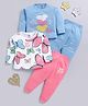 TOONYPORT Cotton Blend Knit Pack of 2 Full Sleeves Butterfly & Heart Printed Winter Sweatshirt With Pant Sets - Blue & Pink