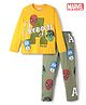 Pine Kids Marvel Single Jersey Knit Full Sleeves T-Shirt & Pyjama Night Suit With Avengers Graphics - Yellow & Olive Green