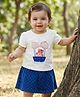 Babyoye 100% Cotton Knit With Eco Jiva Finish Half Puffed Sleeves Top & Skirt Set with Polka Dot Bear & Glitter Print - Navy Blue & White