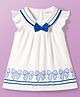 Babyoye 100% Cotton Knit With Eco Jiva Finish Solid Dyed Frill Sleeves Frock Style Onesie with Bow Print & Applique - White
