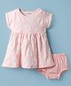 Babyoye Cotton Knit Half Sleeves Frock With Floral Embroidery & Bloomer - Pink