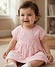 Babyoye Cotton Knit Half Sleeves Frock With Floral Embroidery & Bloomer - Pink