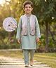 EARTHY TOUCH Woven Full Sleeves Kurta Pajama Set with Jacket Floral Embroidery & Sequin Detailing - Green