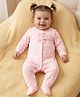 Babyoye Interlock Knit Full Sleeves Floral Embroidered Footed Sleepsuit - Pink