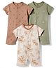 I Bears Interlock Knit Half Sleeves Rompers With Animal & Leaf Print Pack of 3 - White Brown & Green