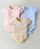 I Bears Interlock Knit Half Sleeves Onesies With Animal Print Pack of 3 - Yellow Light Blue & Peach