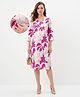 Bella Mama Viscose Woven Three Fourth Sleeves Maternity Dress With Floral Print - White