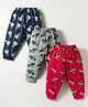 CUCUMBER Sinker Knit Full Length Leggings With Vehicle Print Pack Of 3 - Red Navy Blue & Olive Green