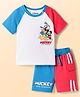 Babyhug Disney Single Jersey Knit Half Raglan Sleeves Cut & Sew T-Shirt & Shorts Set with Mickey Mouse & Family Front & Back Print - Multicolor