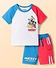 Babyhug Disney Single Jersey Knit Half Raglan Sleeves Cut & Sew T-Shirt & Shorts Set with Mickey Mouse & Family Front & Back Print - Multicolor