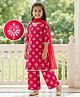 EARTHY TOUCH Single Jersey Knit Half Sleeves Kurti Salwar Set With Floral Print & Dupatta - Red