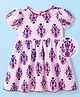 EARTHY TOUCH Single Jersey Knit Half Sleeves Ethnic Dress With Floral Print - Baby Pink