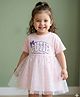 Babyhug Cotton Knit Half Sleeves Frock With Cutie Print - Pink