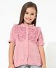 Cherry Crumble By Nitt Hyman Cotton Woven Half Peasant Sleeves Floral Embroidered Frill Detailed Top - Pink