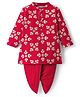 EARTHY TOUCH Single Jersey Knit Full Sleeves Kurta Dhoti Set With Floral Embroidery - Red
