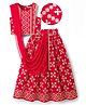 EARTHY TOUCH Single Jersey Knit Sleeveless Choli Lehenga Set with Dupatta & Glitter Print - Red